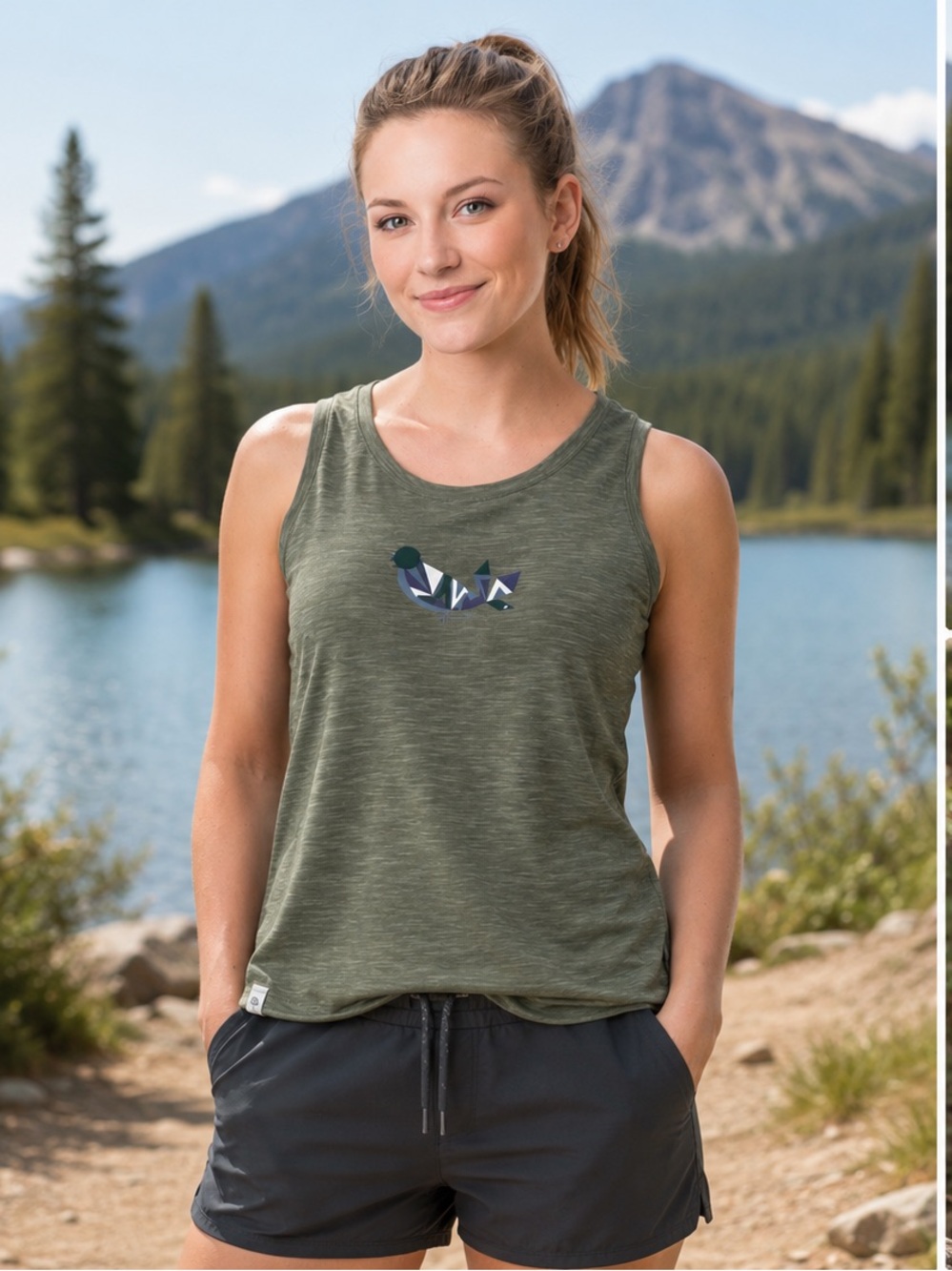 Olive Green heathered Women Tank Top small Mountain Hardwear geo bird *2 for 20*